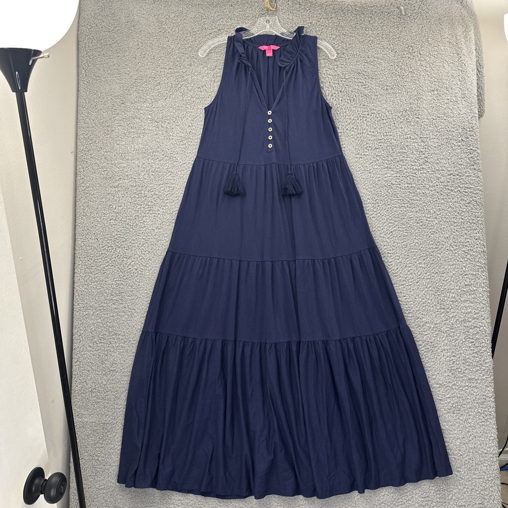NWOT Lilly Pulitzer Malone Maxi Dress Tiered Navy Blue Preppy Cotton Women Small